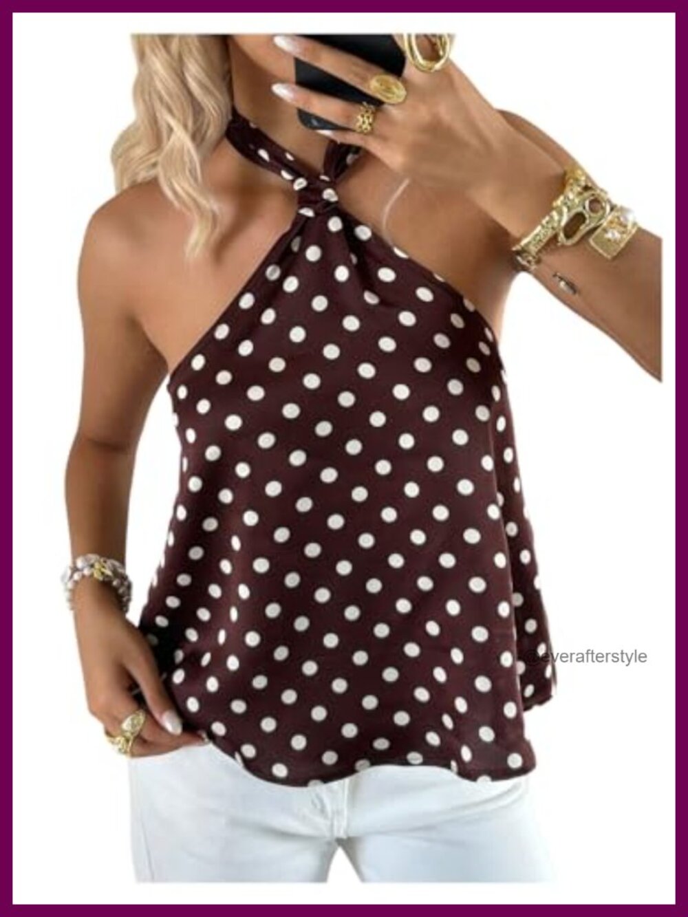 Women's Satin Halter Top Polka Dots Sleeveless Backless Y2K Camisole